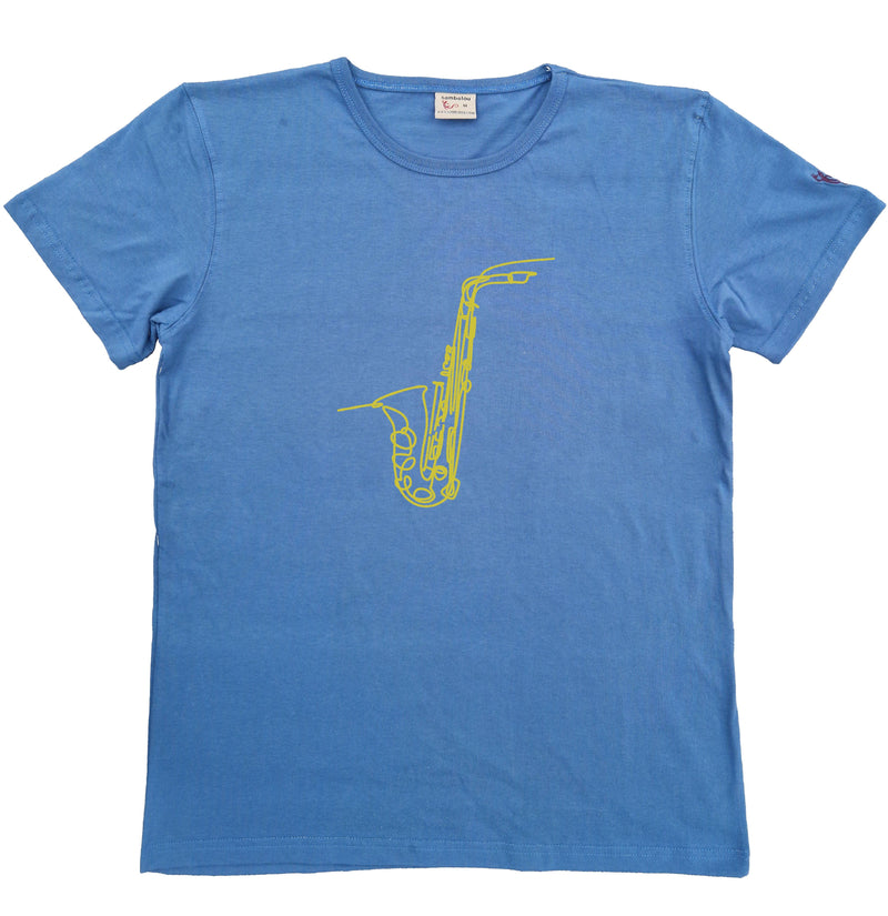 T-shirt homme bio Sambalou couleur bleu gris - motif  saxo