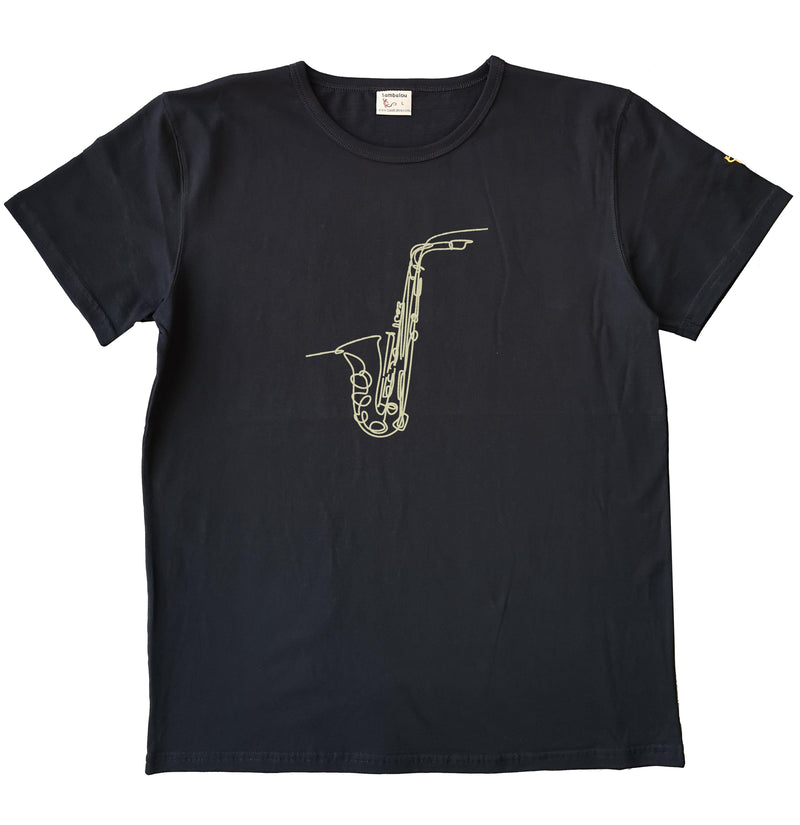 T-shirt homme bio Sambalou couleur noir- motif  saxo