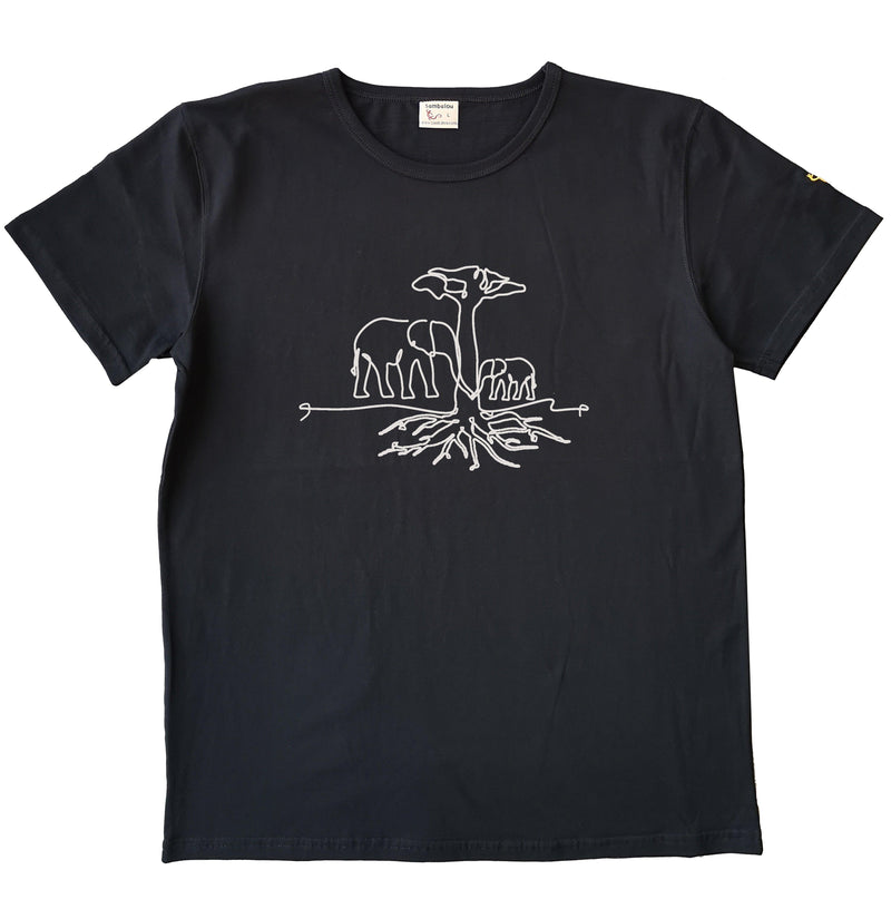 T-shirt homme bio Sambalou couleur noir - motif trait d'arbre Eléphant 
