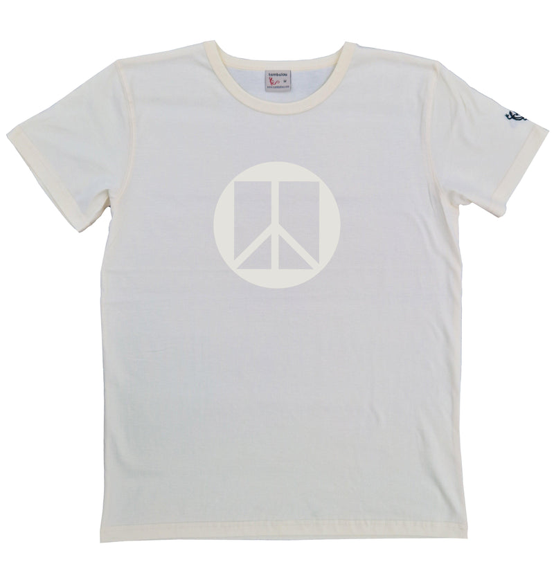 T-shirt homme bio Sambalou couleur blanc cassé - motif peace
