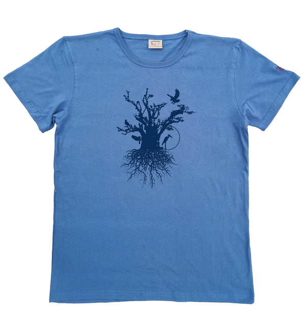 T-shirt homme bio Sambalou couleur bleu gris - motif baobab habité