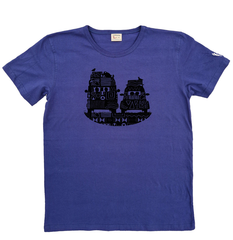 T-shirt homme bio Sambalou couleur bleu marine - motif On the road 