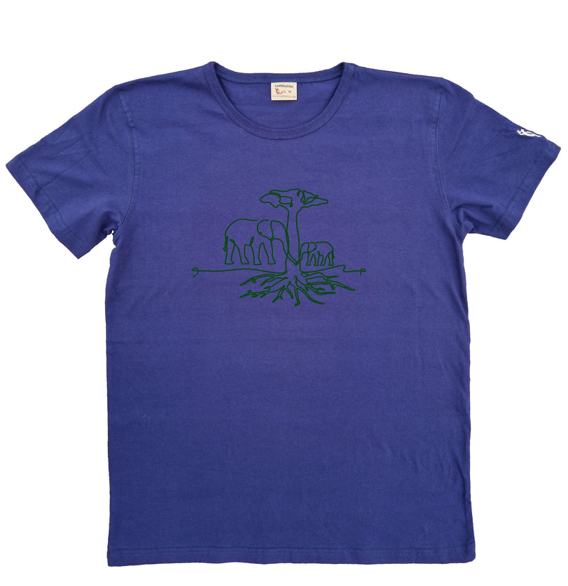 T-shirt homme bio Sambalou couleur bleu marine - motif trait d'arbre Eléphant 
