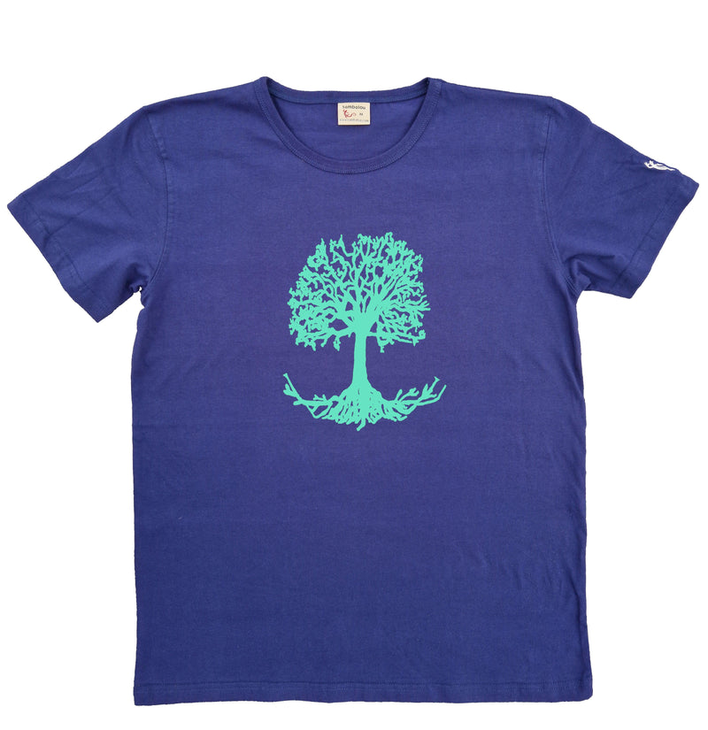 T-shirt homme bio Sambalou couleur bleu marine motif arbre baum arbre de vie