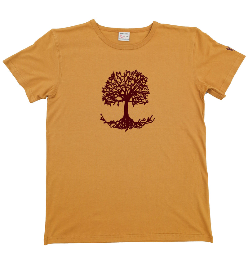 t-shirt classique sambalou jaune moutarde - motif arbre