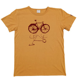 t-shirt bio classique homme sambalou couleur jaune moutarde - motif vélo live