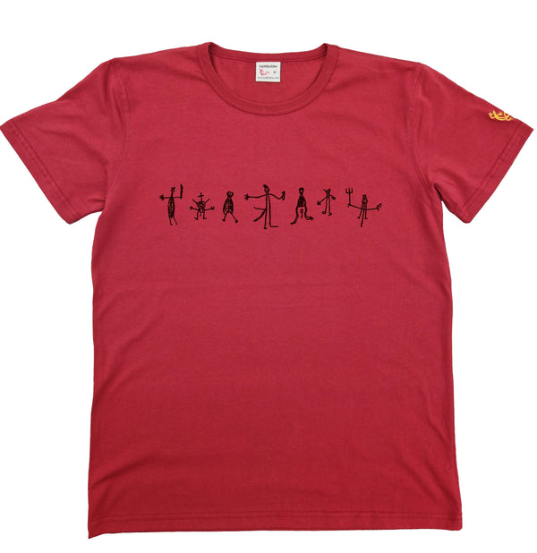 T-shirt "Petit Bonhomme" rouge - motif noir - T-shirt homme rouge 100% coton biologique - Sérigraphie en Belgique - Tee shirts originaux et colorés - Sambalou