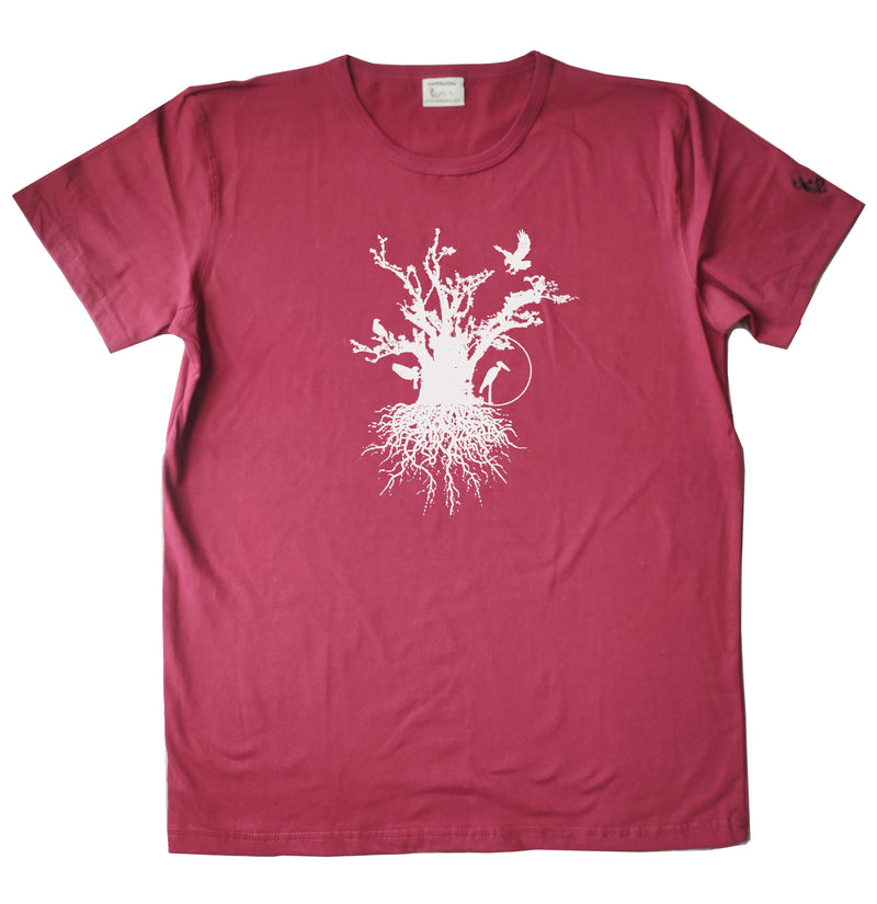 T-shirt homme bio Sambalou couleur rouge bordeau - motif baobab habité