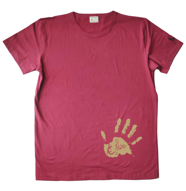 La main salamandre - T-shirt homme bio Sambalou couleur rouge bordeau 
