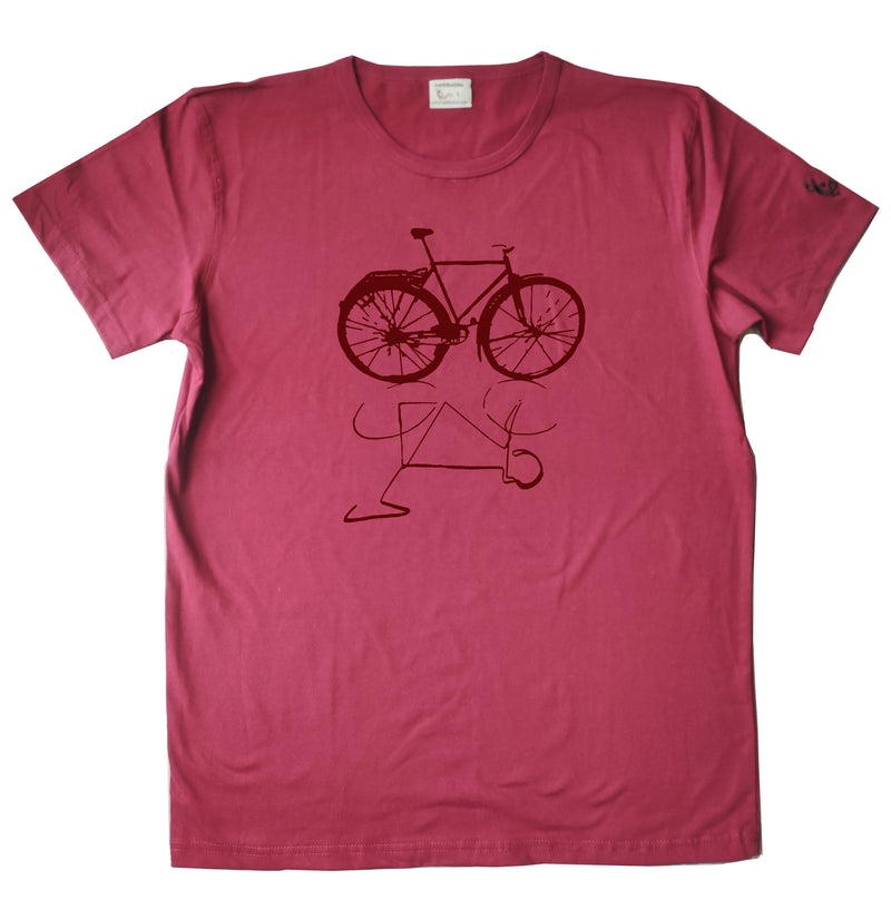 t-shirt bio classique homme sambalou couleur rouge bordeaux - motif vélo live