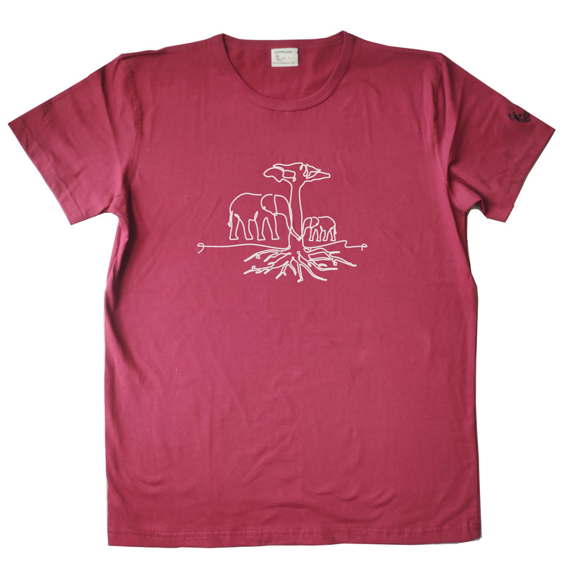 T-shirt homme bio Sambalou couleur rouge bordeau motif trait d'arbre