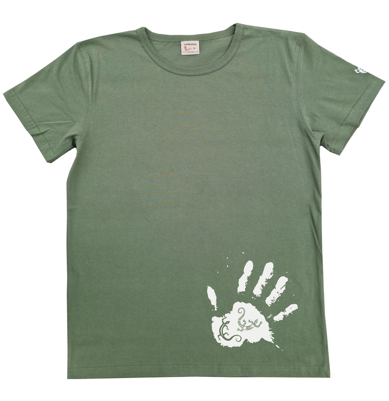 La main salamandre blanc - T-shirt homme bio Sambalou couleur vert olive