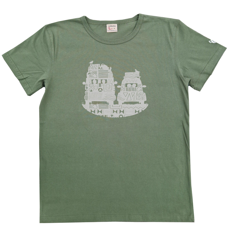 T-shirt homme bio Sambalou couleur vert kaki - motif On the road 
