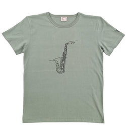 T-shirt homme bio Sambalou couleur vert olive - motif  saxo