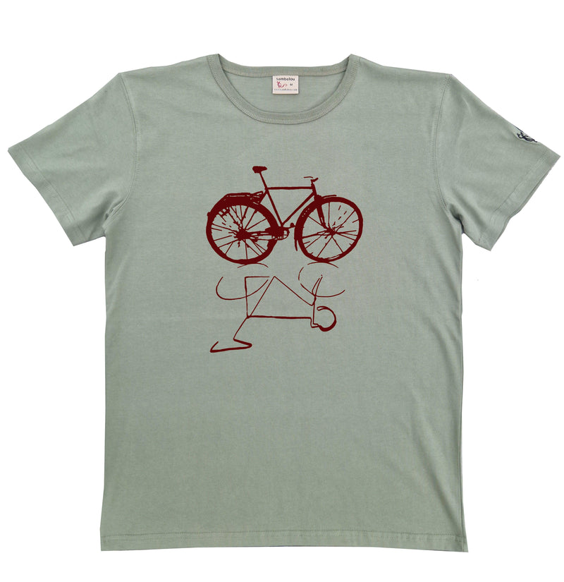 t-shirt bio classique homme sambalou couleur vert olive - motif vélo live