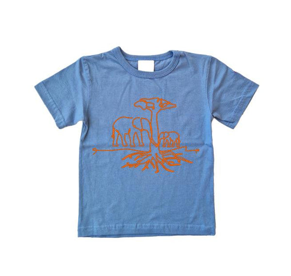t-shirt enfant sambalou bleu gris trait d'arbre elephant