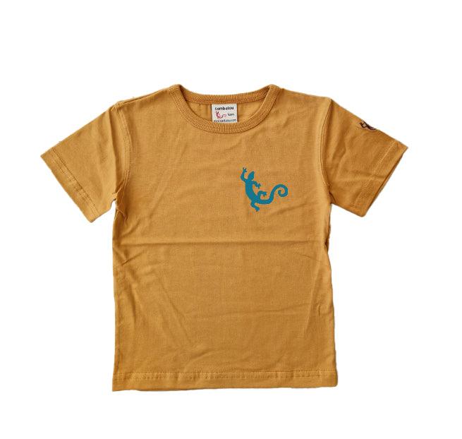 t-shirt enfant sambalou jaune moutarde salamandre pochette