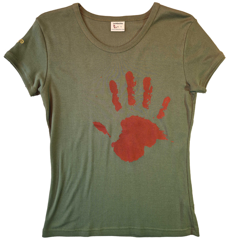 Main the hand noir - t-shirt femme roxanne couleur vert kaki