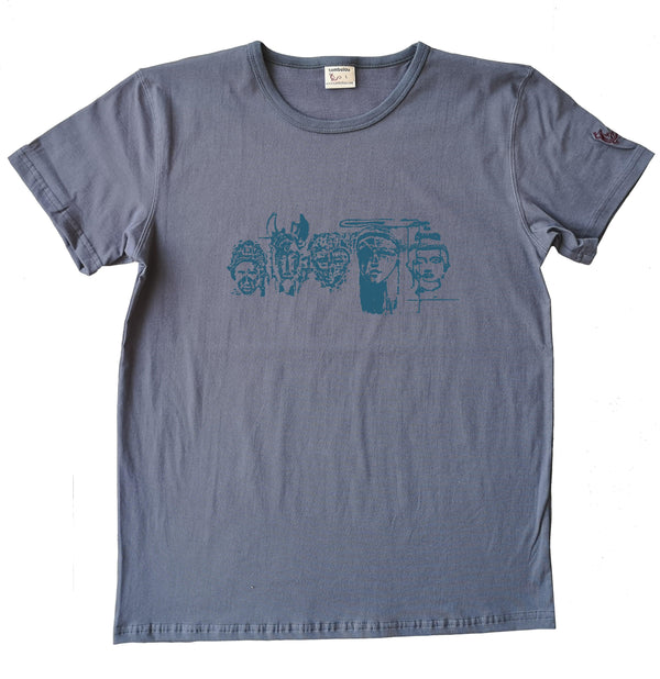 T-shirt Homme - T-shirt "5continents" bleu - T-shirt homme brun gris 100% coton biologique - Sérigraphie en Belgique - Tee shirts originaux et coloré