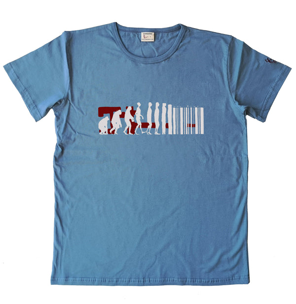 T-shirt "Evolution" Bleu Gris - T-shirt homme 100% coton biologique - Sérigraphie en Belgique - Tee shirts originaux et colorés - Sambalou