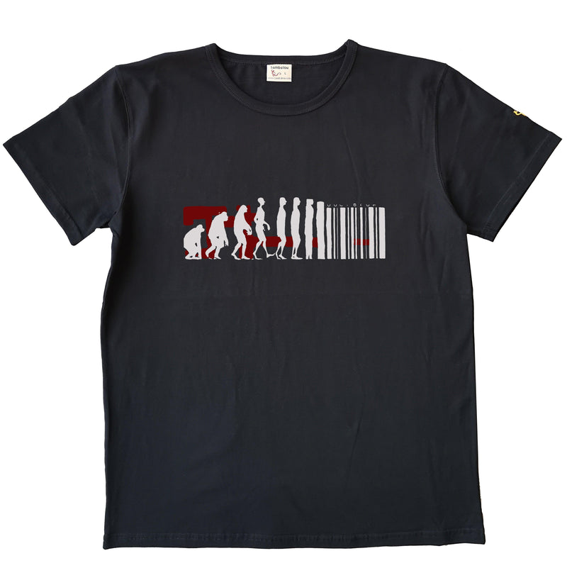 T-shirt "Evolution" noir - T-shirt homme 100% coton biologique - Sérigraphie en Belgique - Tee shirts originaux et colorés - Sambalou
