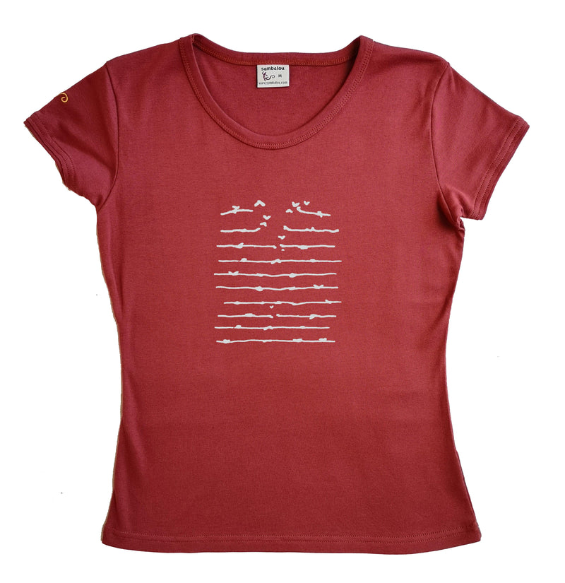 Flybarbelé blanc - t-shirt femme bio couleur rouge ketshup