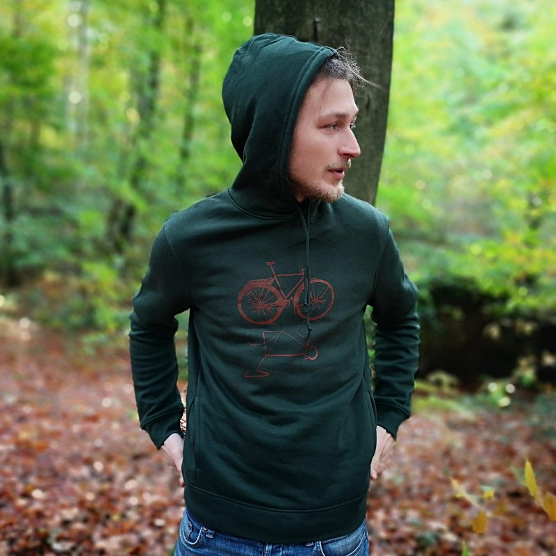 photo 1 sweat-shirt porté - modèle " vélo live " vert forest - sweat-shirt à capuche bio Sambalou