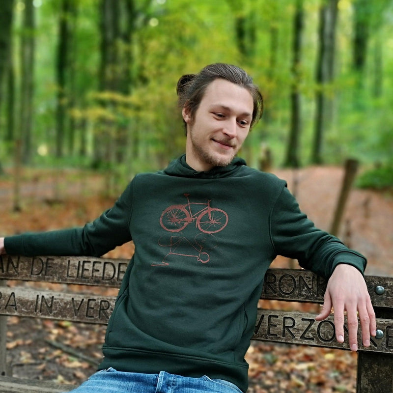photo 2 sweat-shirt porté - modèle " vélo live " vert forest - sweat-shirt à capuche bio Sambalou