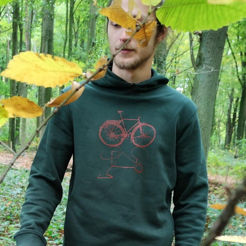 photo 3 sweat-shirt porté - modèle " vélo live " vert forest - sweat-shirt à capuche bio Sambalou