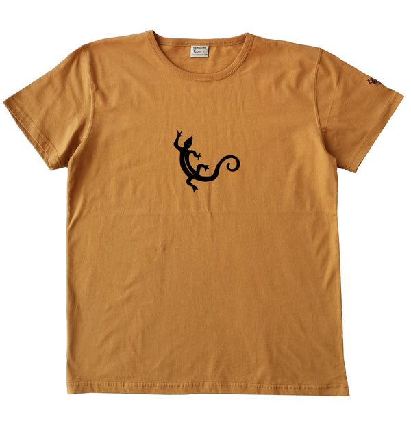Salamandre noir - T-shirt homme bio Sambalou couleur jaune moutarde
