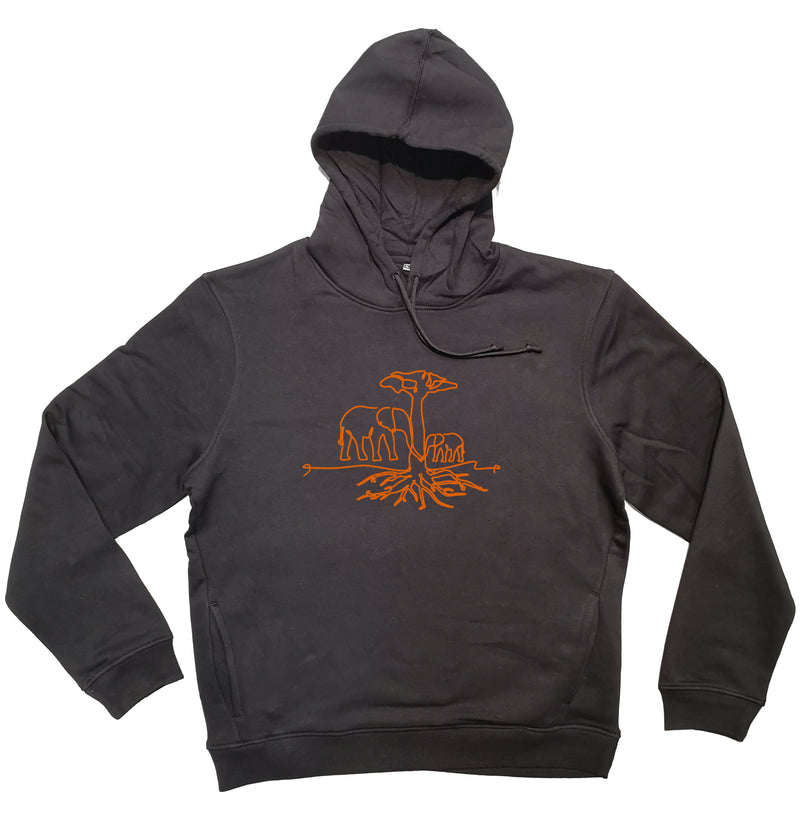 Sweat capuche homme bio Sambalou couleur noir arbre elephant