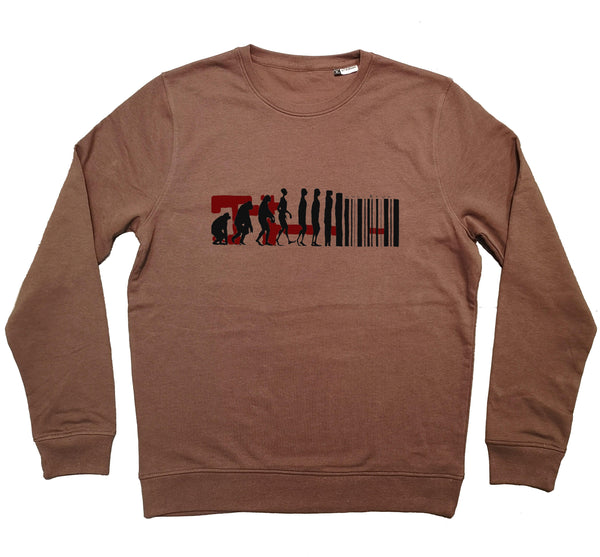 Sweatshirt bio col rond sambalou couleur brun motif evolution