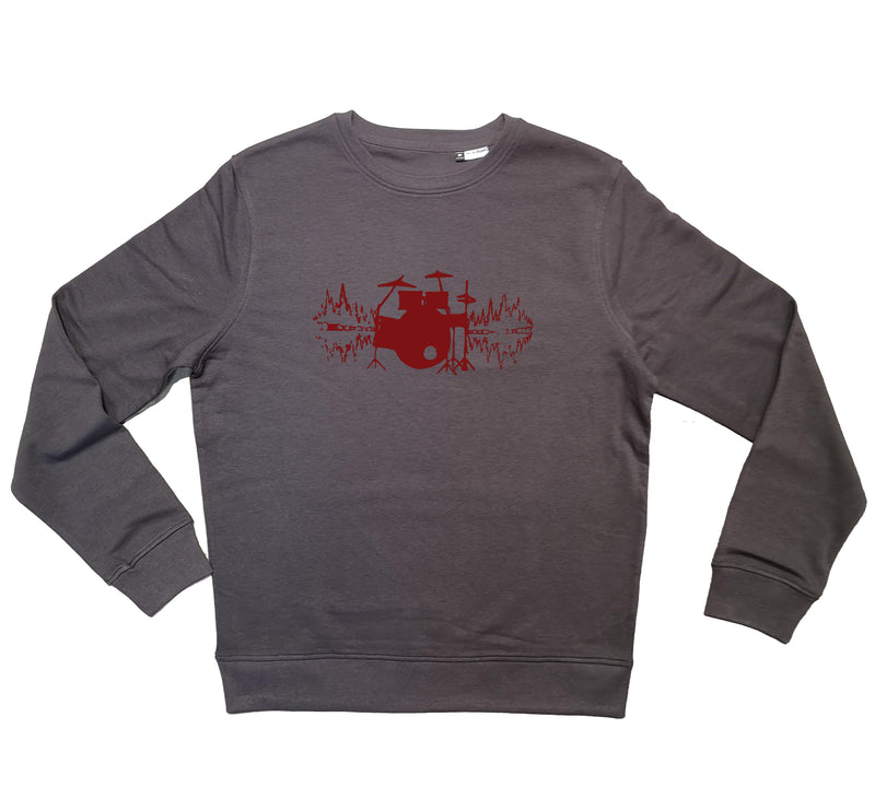 sweatshirt bio col rond sambalou gris anthracite motif drumswave