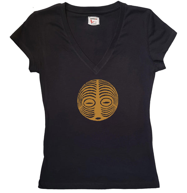 T-shirt femme BIO col V noir " Amadou "