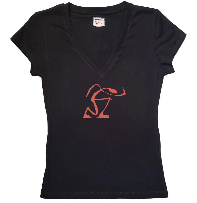T-shirt femme BIO col V noir " Marcheur " rose