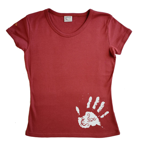 la main salamandre blanc - t-shirt femme bio couleur rouge ketshup