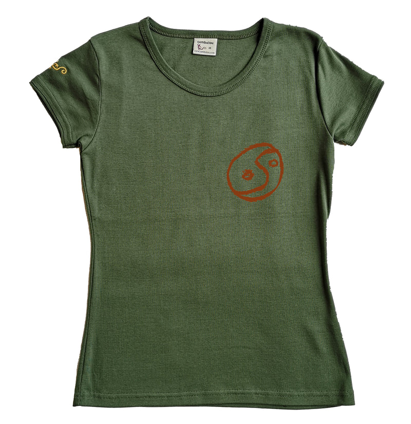 t-shirt femme bio couleur vert kaki yinyin yang